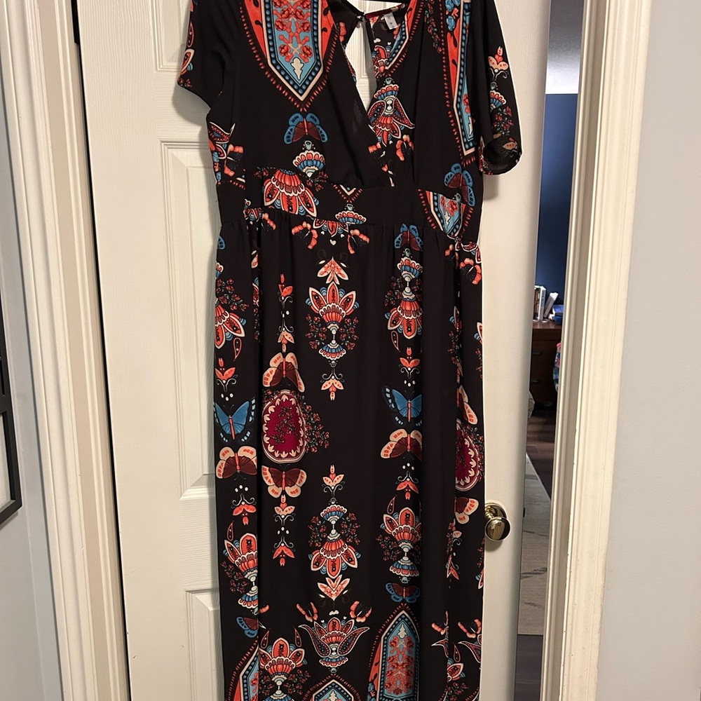 Bohemian Print Maxi Dress - Black and Red